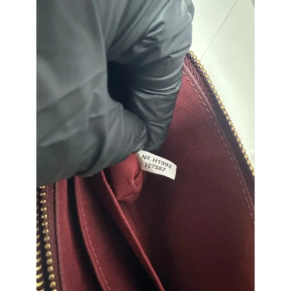 Coach F87587 Double Zip Wristlet Metallic Wine Burgundy Pebbled Leather Gold